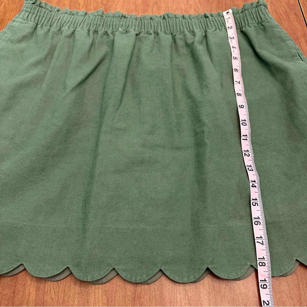 J Crew Green Scalloped Hem Mini Skirt Size 20 Preppy Linen Blend Pockets Boho - Picture 4 of 8